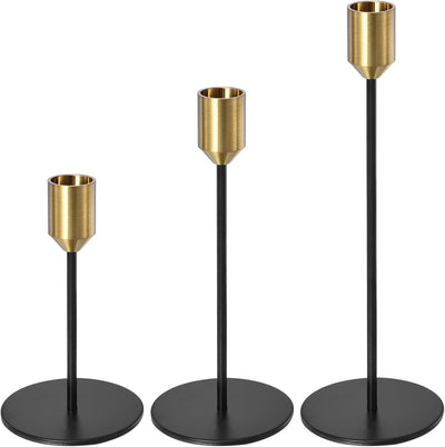 Set 3 portavelas metal cónico 3/4pulg color dorado y negro