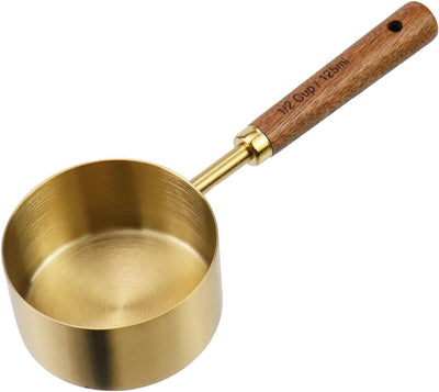 Taza medidora 1/2 taza mango madera cuchara acero inox 4.2oz