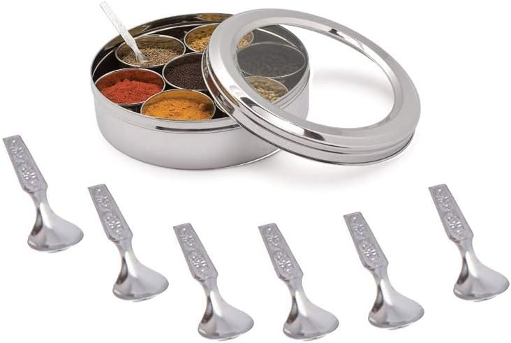 Caja especias acero inox 7 contenedores transparentes