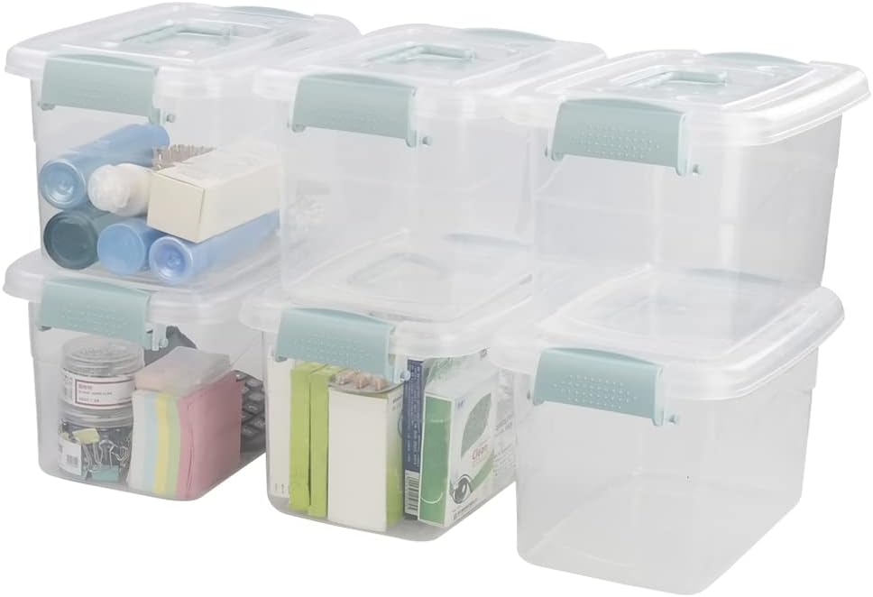 Contenedor plástico transparente con tapa y asa 6 pzas