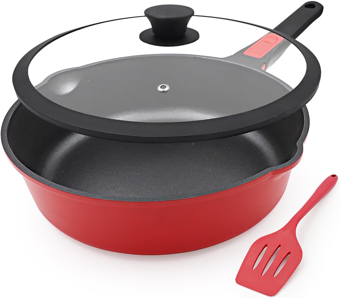 Sartén antiadherente 12pulg 5qt con tapa mango desmontable rojo