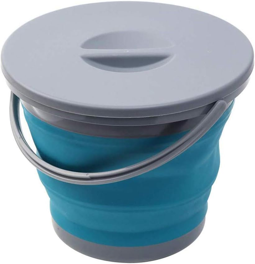 Cubo agua plegable con tapa bloqueo portátil RV camping azul