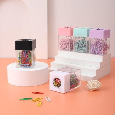 Soporte magnético para clips de papel rosa con caja acrílica