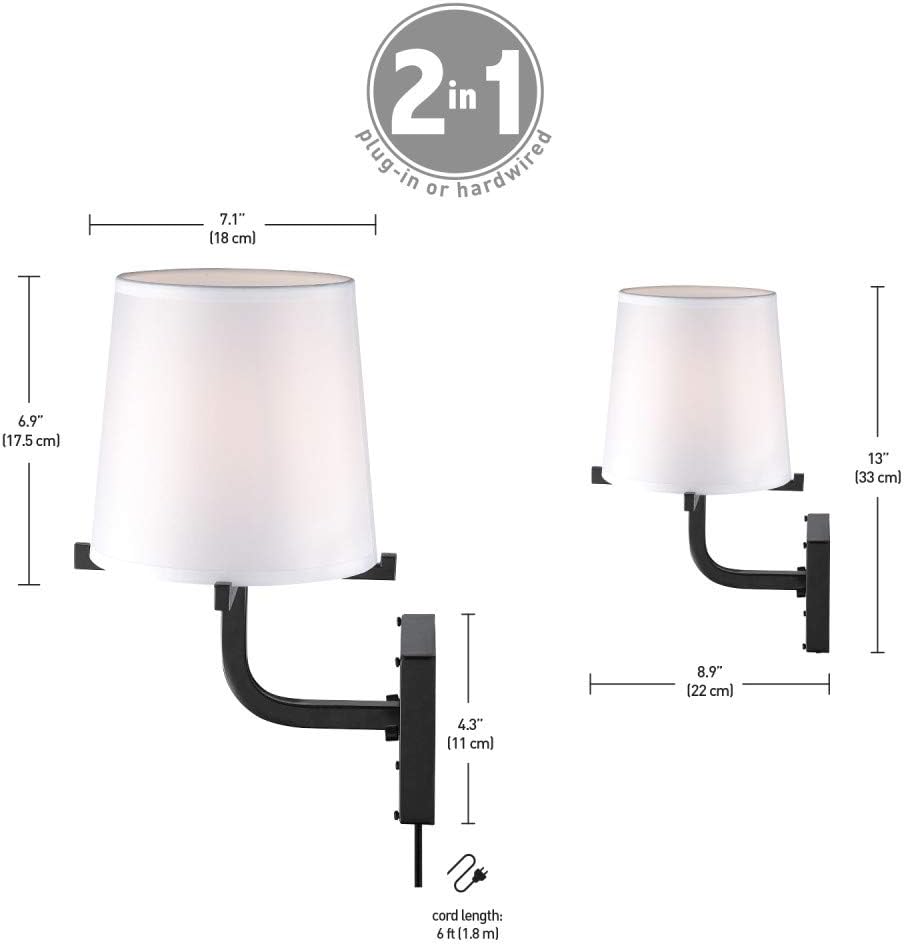 Aplique pared 1 luz tela negra 6ft bronce oscuro