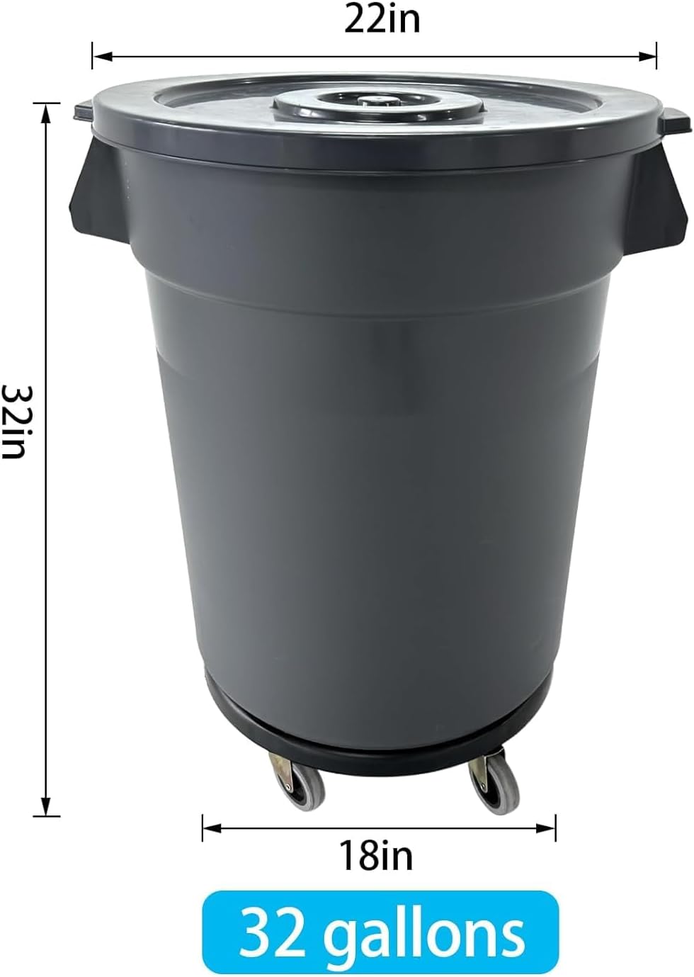 Bote basura exterior 32gal con tapa y ruedas