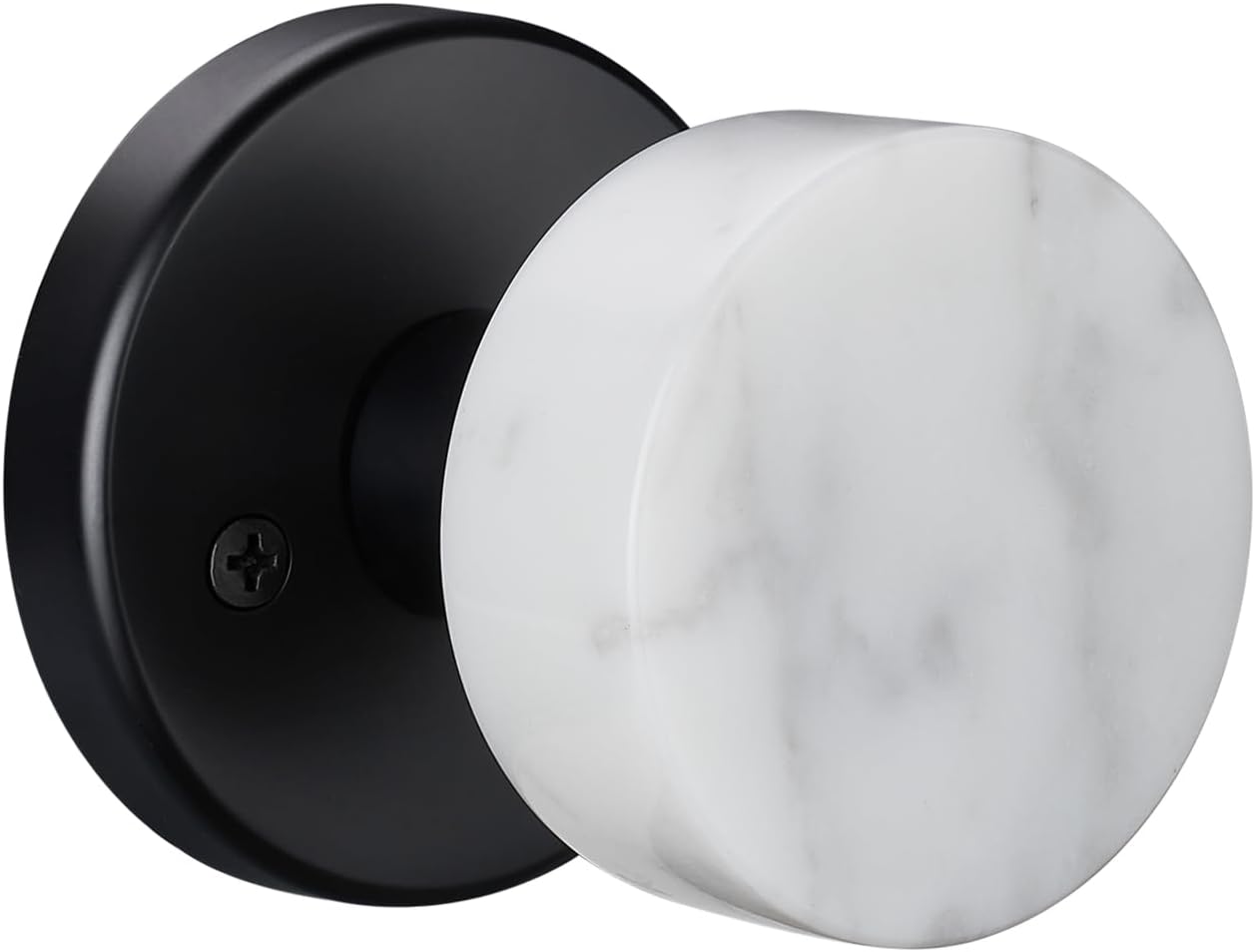 Pomo puerta mármol blanco roseta negra mate diseño sin