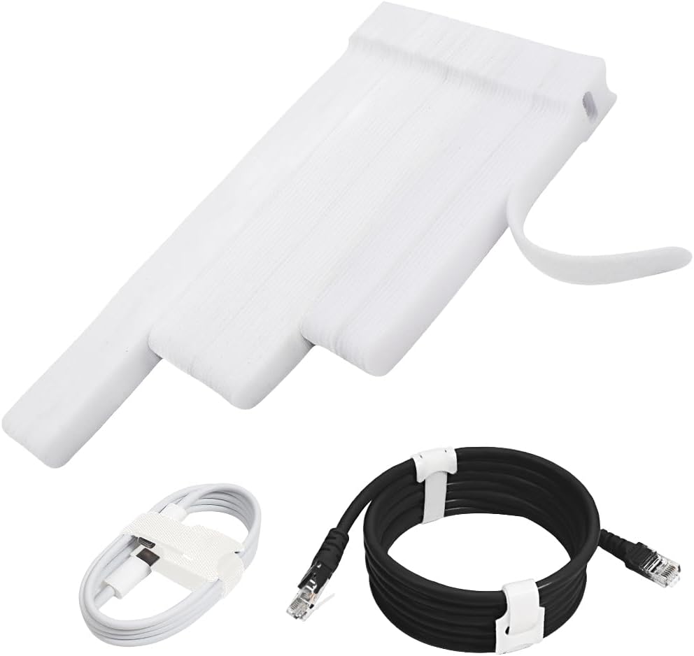 70 Pzas Bridas Cable Reutilizables Blancas con Gancho