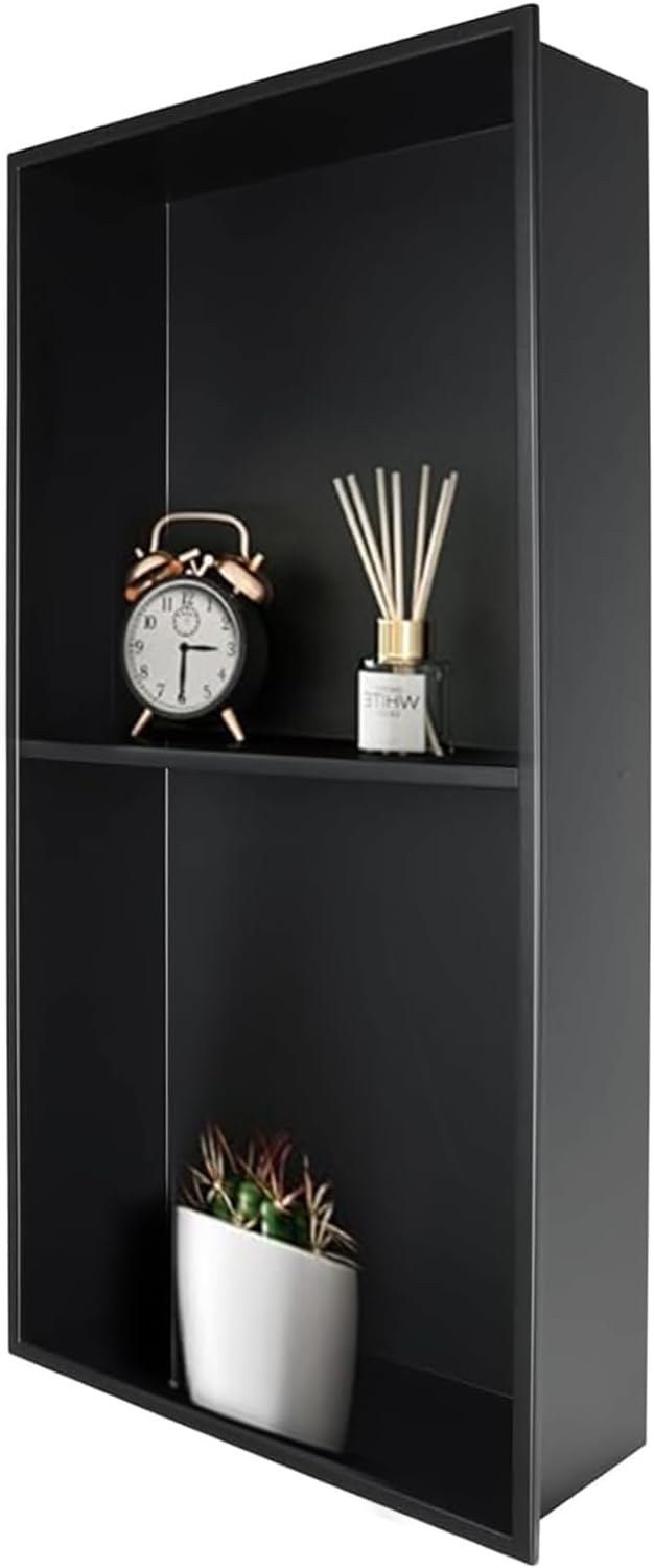 Nicho ducha acero inox 12x24" estante empotrado negro mate