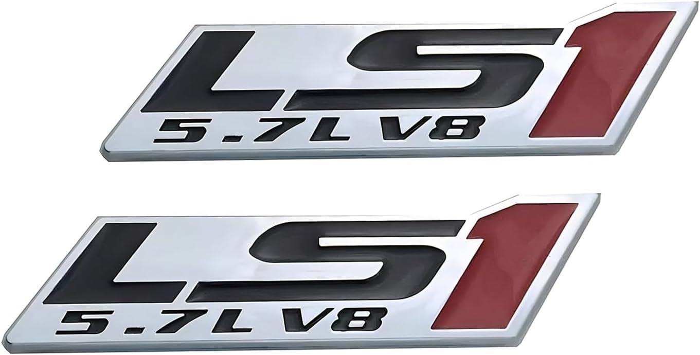 2 Pzas Placa Identificación 3D Motor 5.7L V8 Rojo Plateado