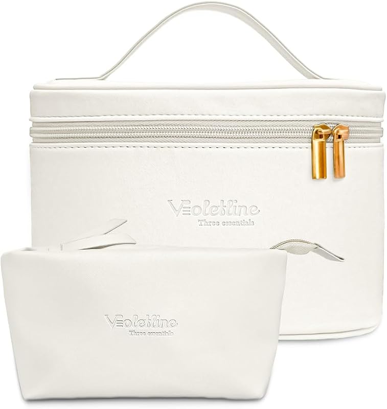 Bolsa maquillaje viaje mujer piel sintética set 2 impermeable