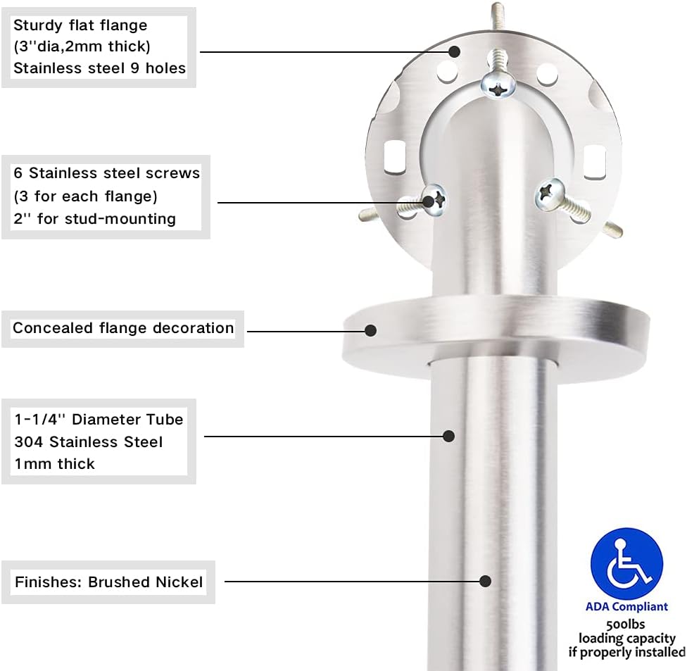 Barra seguridad acero inox ducha bañera ADA 500lb