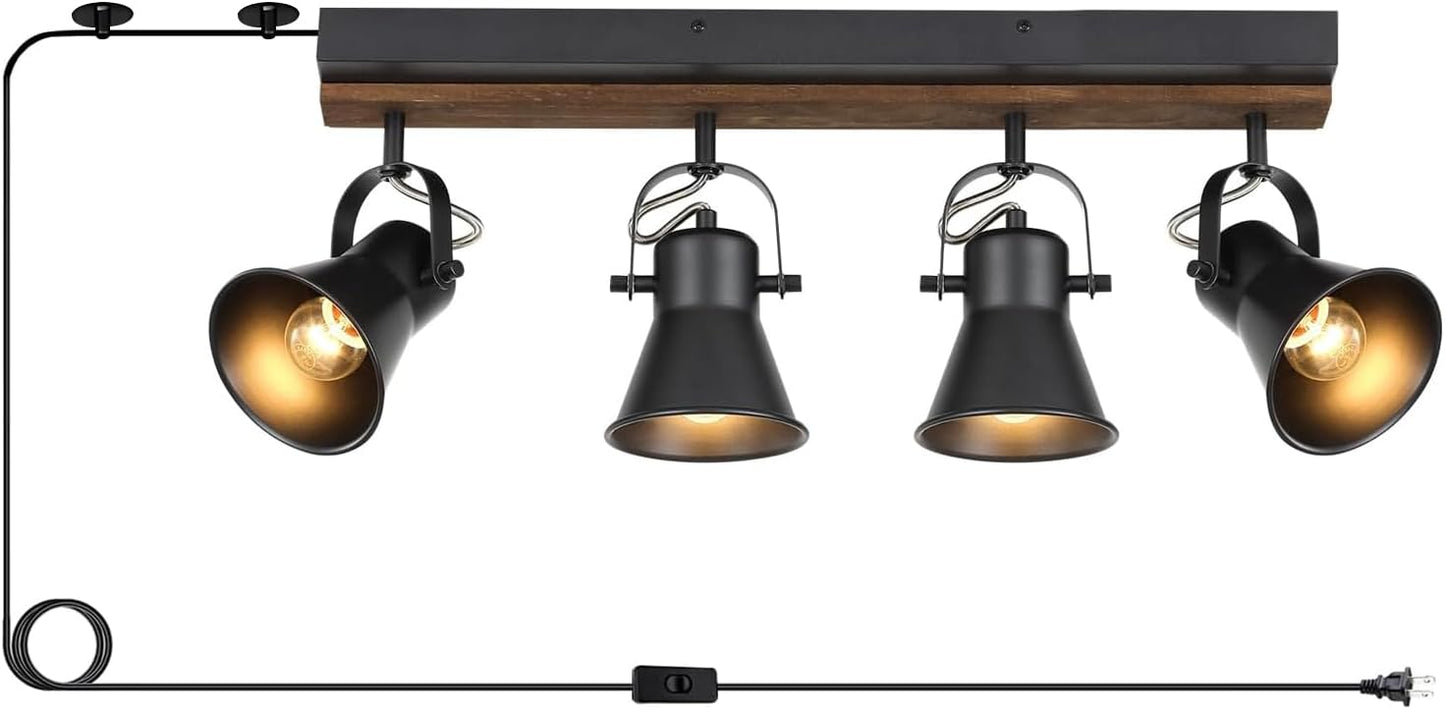 Iluminación riel enchufable 4 luces negra sala comedor