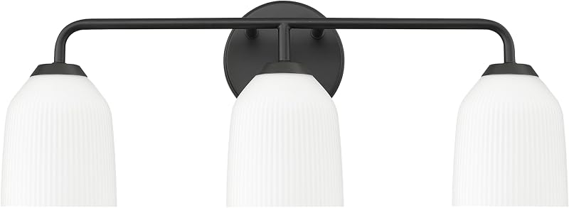 Vanidad 3 luces acabado negro mate pantalla vidrio acanalado