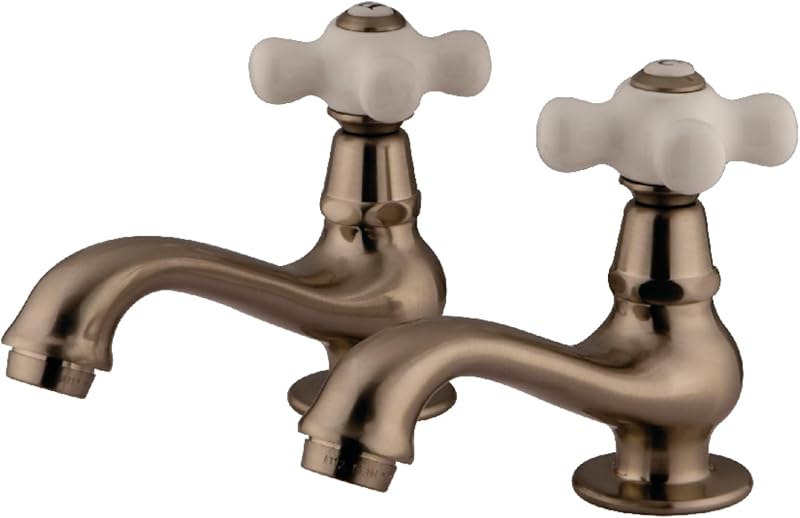 Grifo lavabo mango cruzado porcelana níquel cepillado