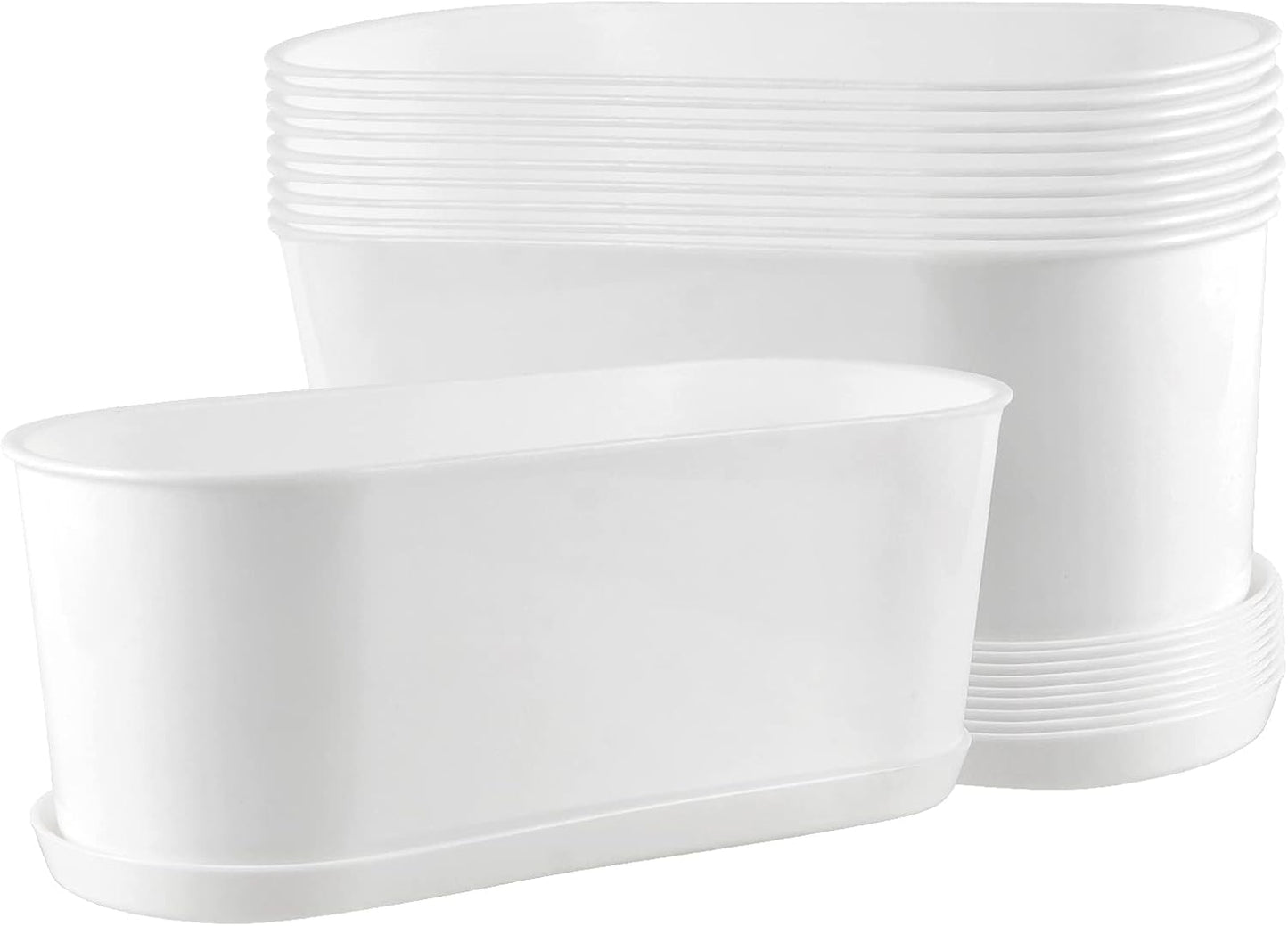 10 Macetas Plástico Blanco 9x3.5pulg Con Platillos Drenaje