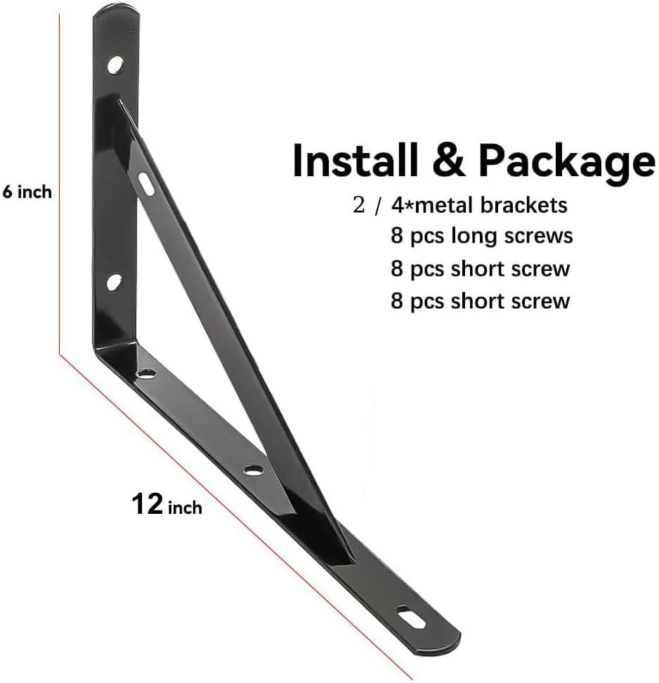 Juego 2 soportes pared acero 12pulg para estantes flotantes negro