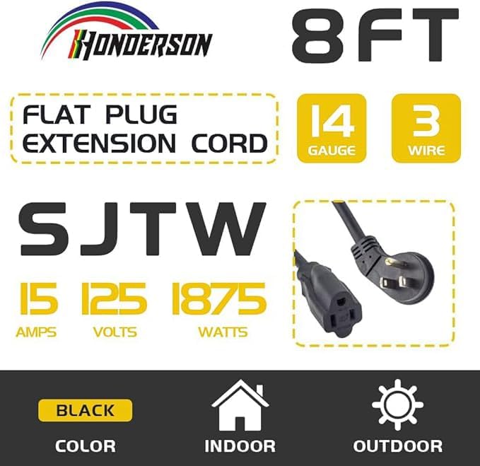 Cable extensión enchufe plano 14/3 15A negro 3 clavijas