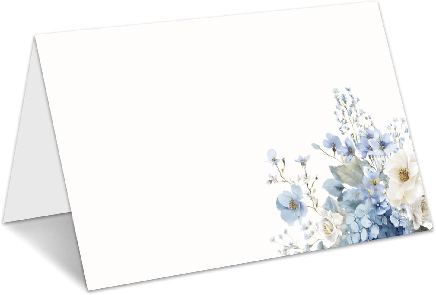 Tarjetas flores azules para mesa boda y eventos