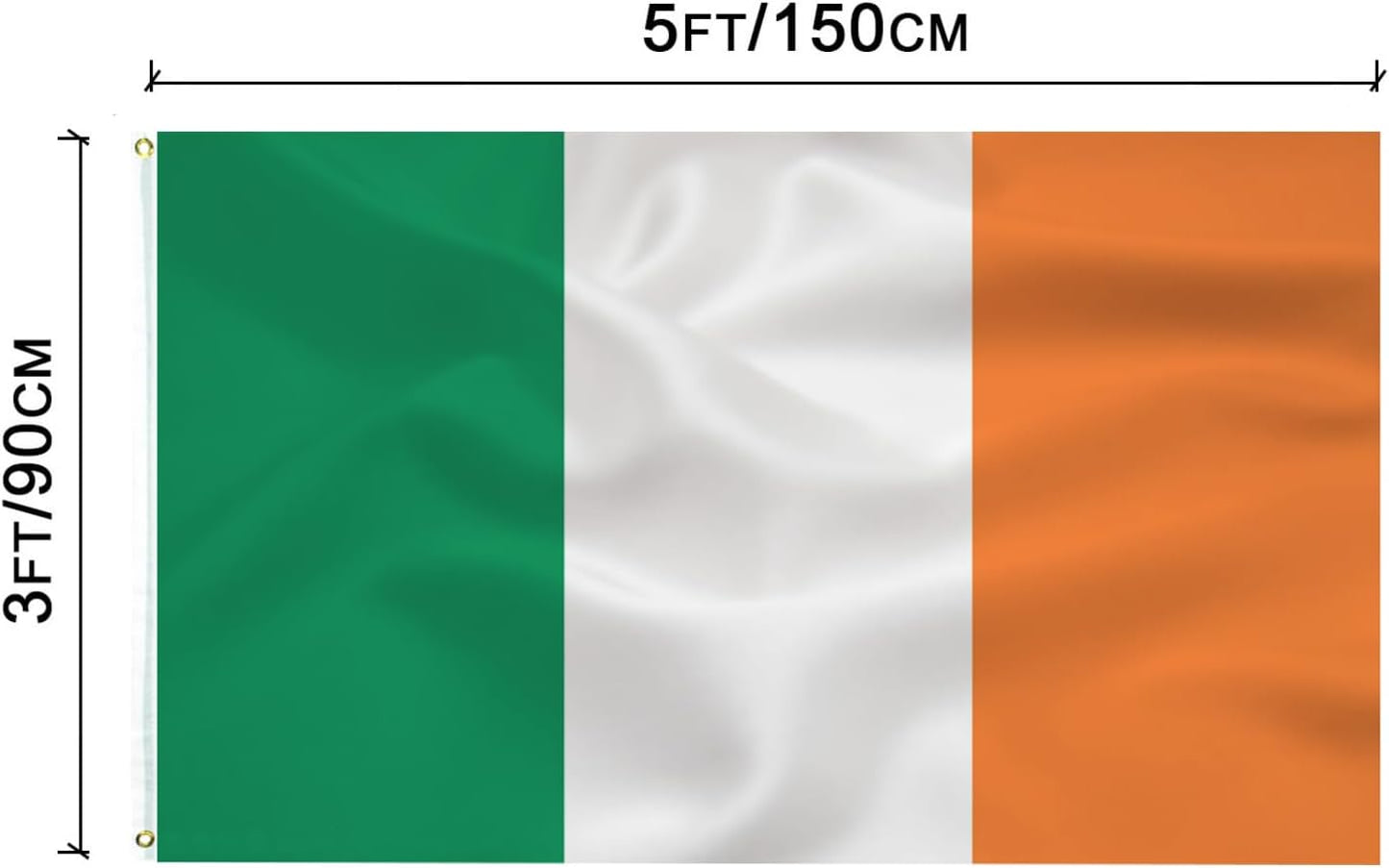 Bandera Irlandesa 3x5ft Poliéster Ojales Latón Día San Patricio