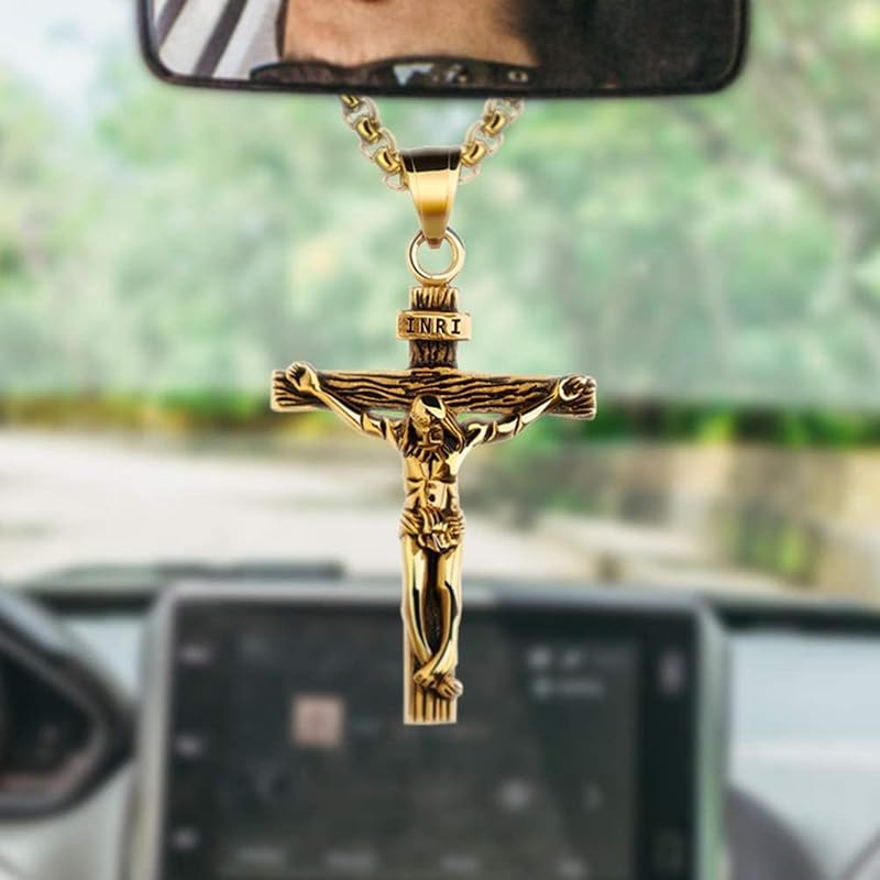 Colgante cruz para espejo retrovisor coche bronce