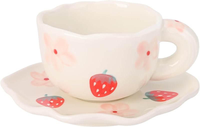 Taza cerámica con platillo irregular diseño único 6oz café té