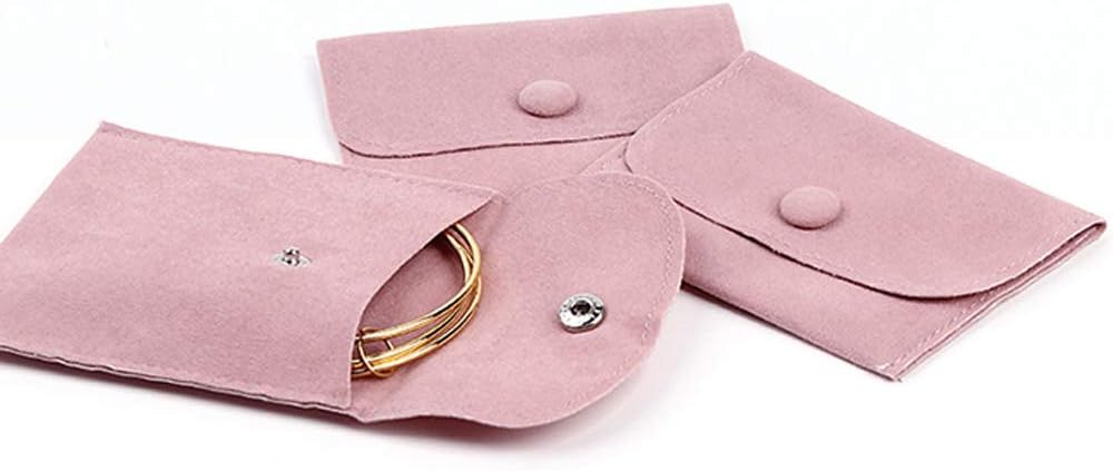 2 bolsas terciopelo joyas con botón 3.5x3.5" rosa