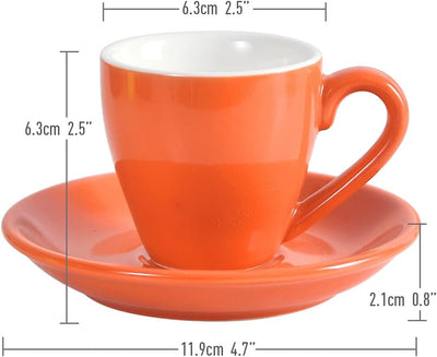 Set 2 Tazas Espresso Porcelana con Platillo y Cucharas Acero Inox
