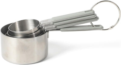 Tazas medidoras acero inox asa silicona gris pardo 4 pzas