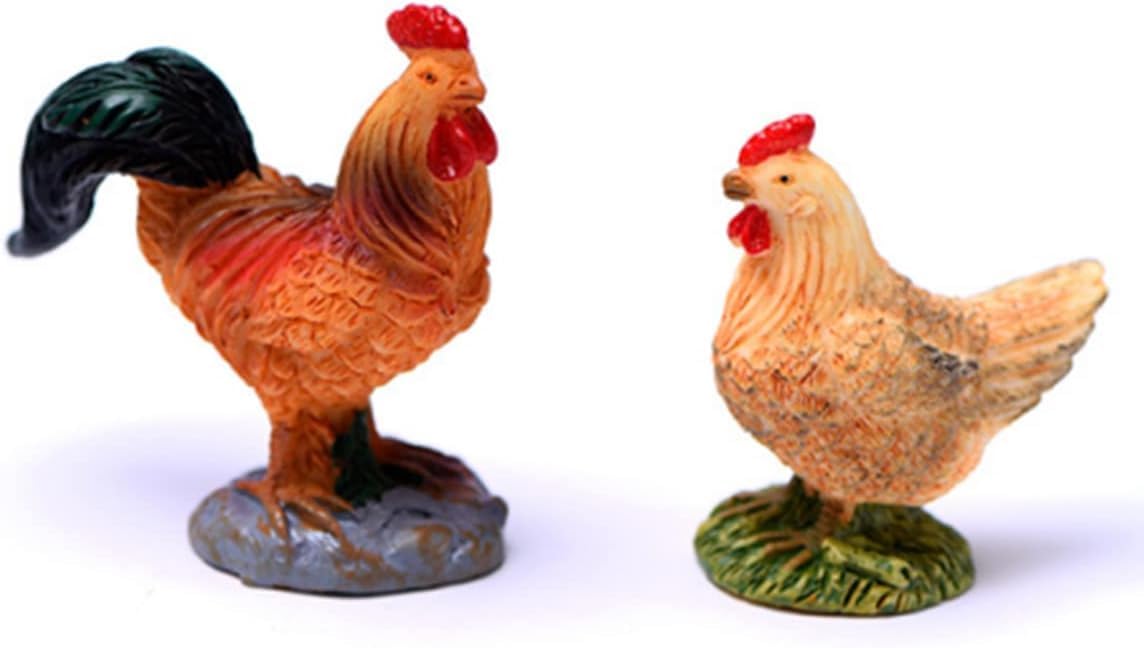 2 figuras mini gallo gallina decoración jardín hadas coleccionable