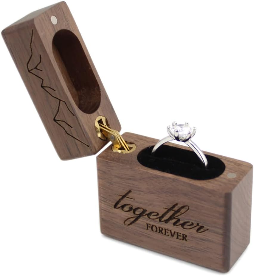 Caja anillo compromiso madera nogal tapa abatible