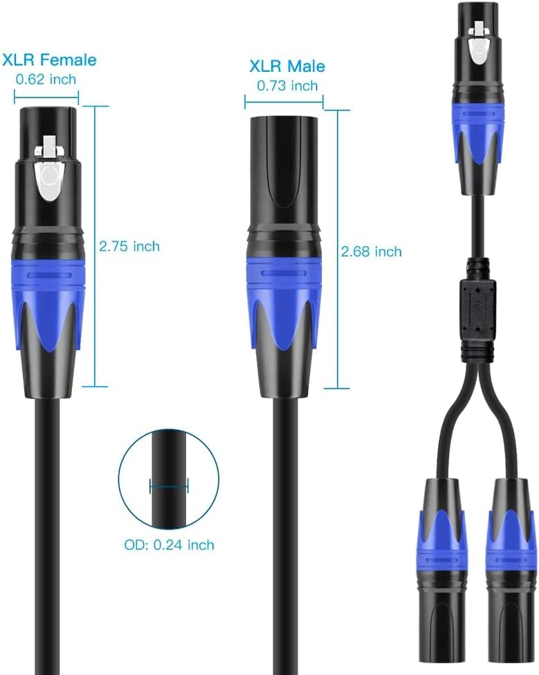 Cable divisor XLR 1 hembra 2 machos 20 pies