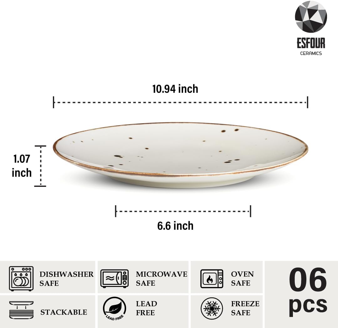 Set 6 platos llanos 11pulg porcelana resistente arañazos