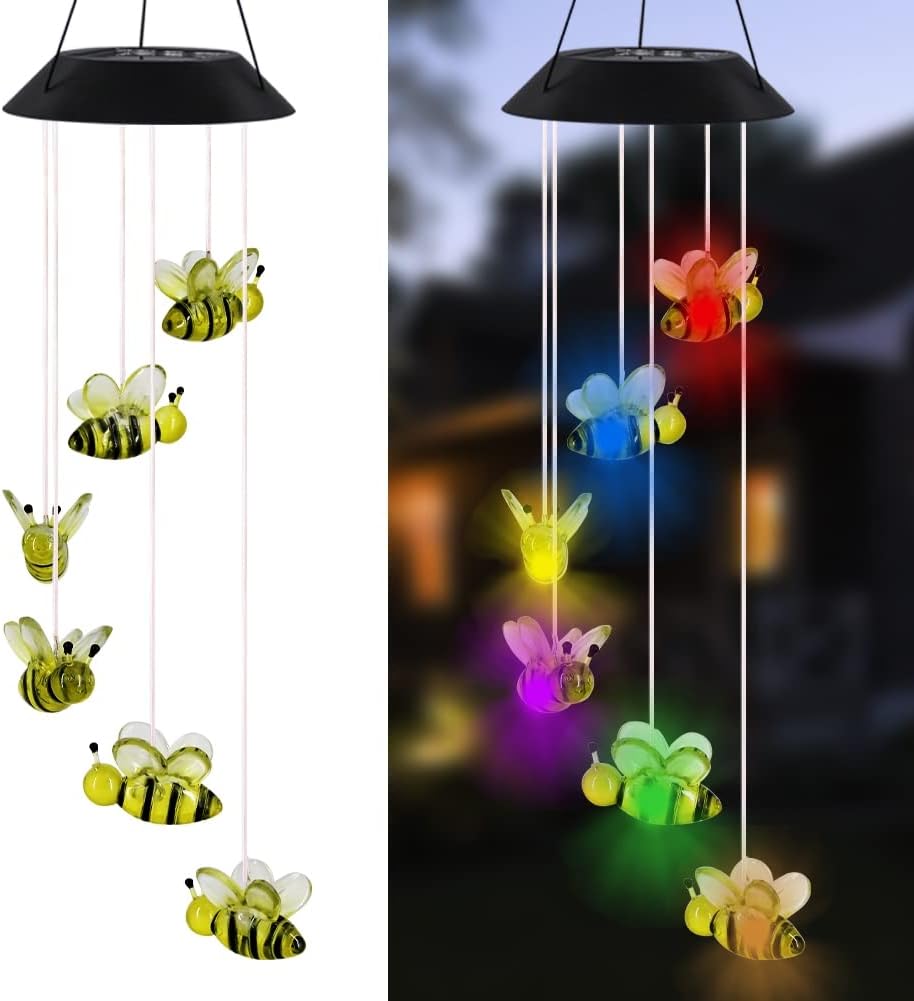 Campanilla viento solar LED abeja 25" decoración jardín