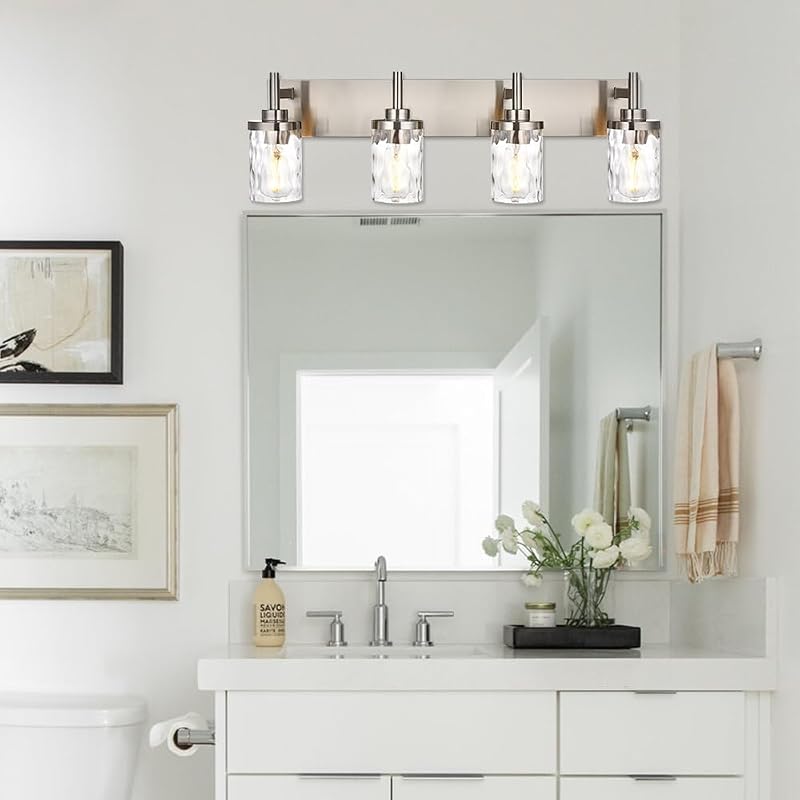 Lámpara baño 4 luces níquel cepillado pantalla martillada