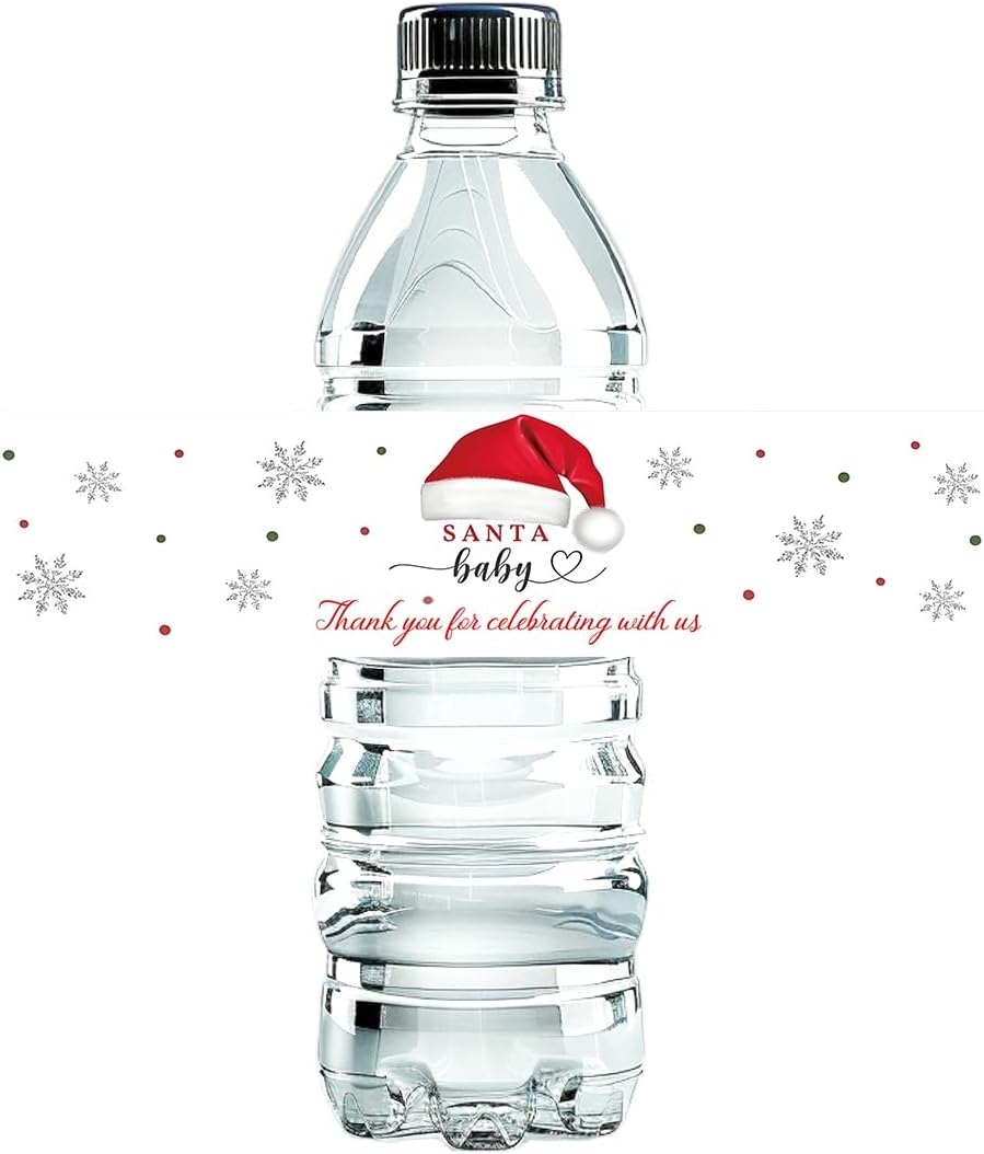 100 Etiquetas Navideñas para Botellas Agua Baby Shower