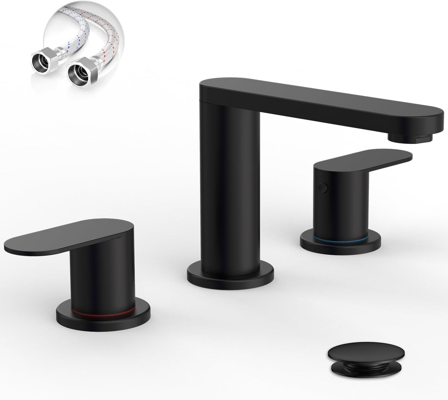 Grifo baño negro 3 orificios 8pulg extensión caño giratorio 360