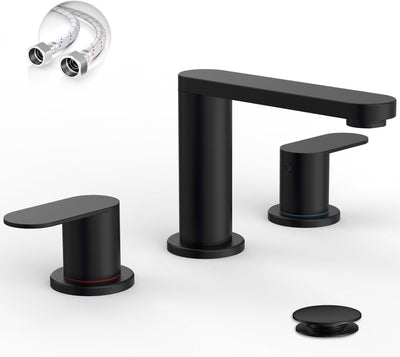 Grifo baño negro 3 orificios 8pulg extensión caño giratorio 360