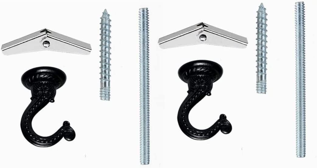 2 Set Ganchos Techo Metal 2.17" Resistentes Negro