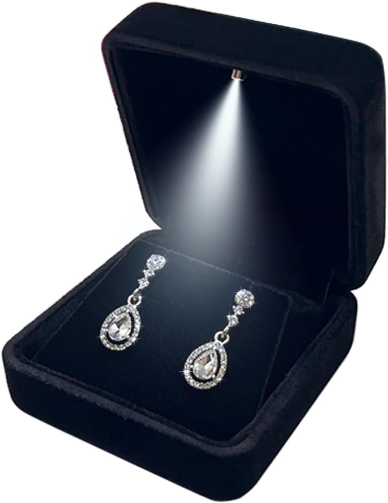 Caja aretes terciopelo con luz LED regalo boda