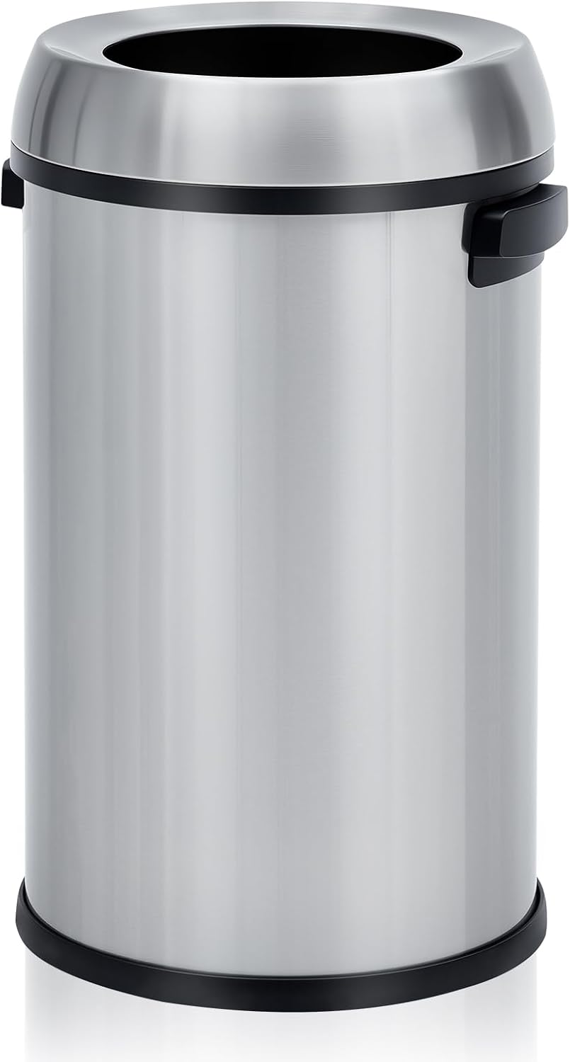 Cubo basura acero inox 17gal redondo resistente plateado