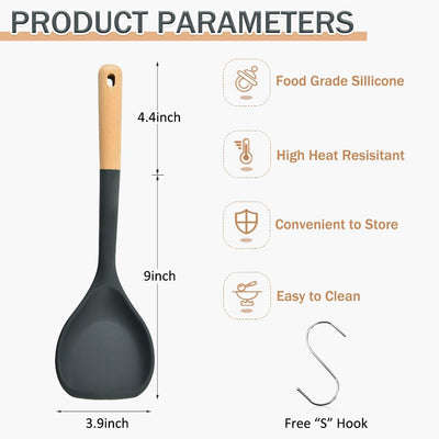 Espátula silicona wok mango madera 13.2pulg antiadherente