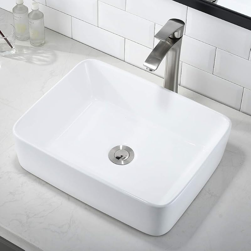 Fregadero blanco baño 16x12 con grifo y drenaje