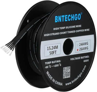 Cable plano silicona 26AWG 50pies cobre estañado trenzado negro