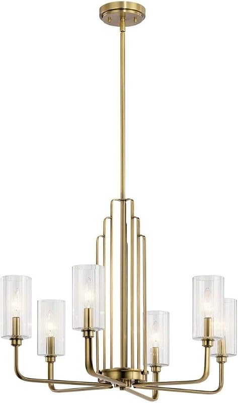 Candelabro 6 luces vidrio estriado latón cepillado