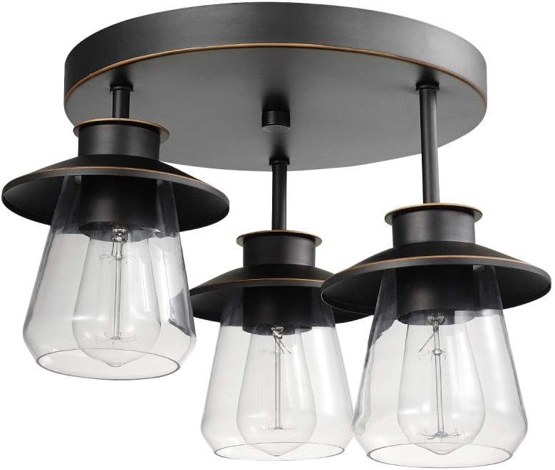 Lámpara techo 3 luces bronce aceitado vidrio transparente