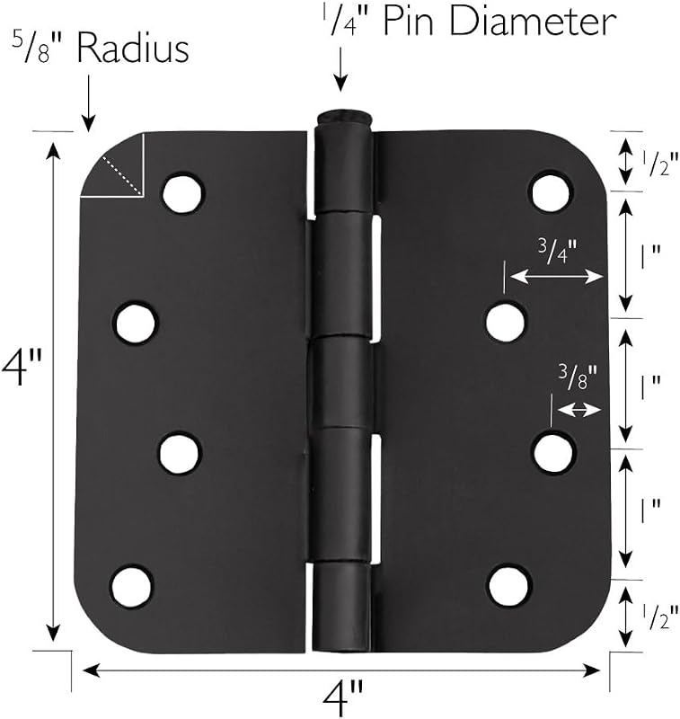Bisagras puerta interior 12 pzas 4x4" acero negro mate