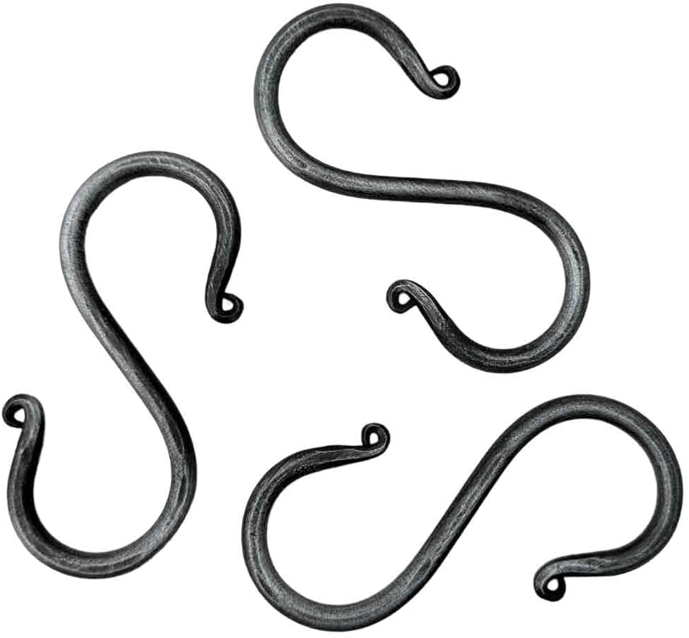 3 Ganchos S Hierro Forjado 3.5" para Colgar Utensilios