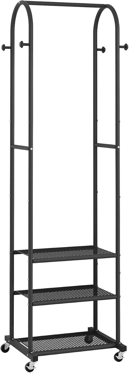 Perchero ropa con ruedas 3 estantes metal 71.8" negro