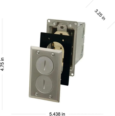 Kit caja rectangular níquel dúplex 15A placa metálica