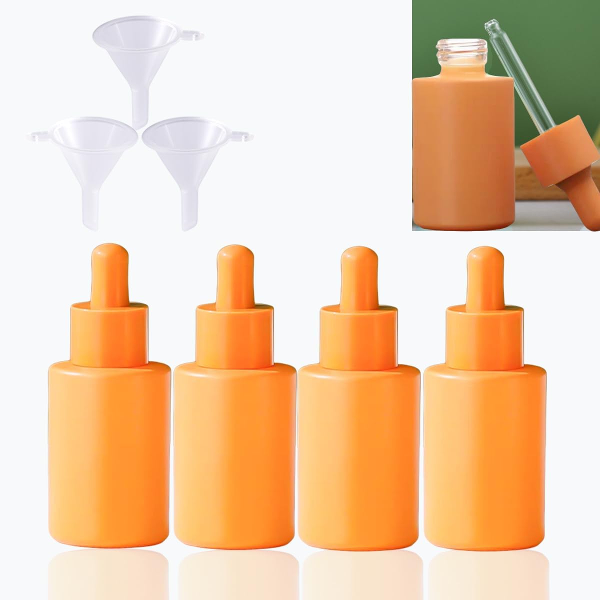 4 Botellas Vidrio Esmerilado con Cuentagotas 1.0oz y Embudos